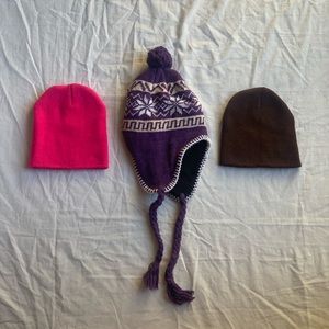 3/$15 3 Beanies: Hot Pink, Brown, Purple
